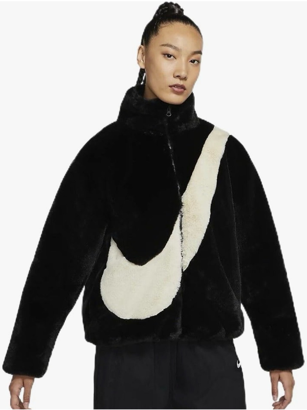 Nike Black Teddy Jacket with Cream Swoosh Size Small